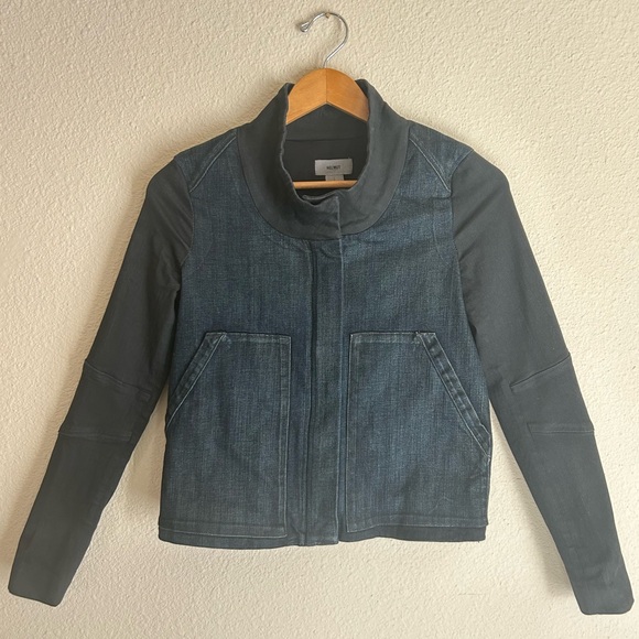 HELMUT HELMUT LANG Funnel Neck Denim Jacket in a dark wash | size small - Picture 5 of 14